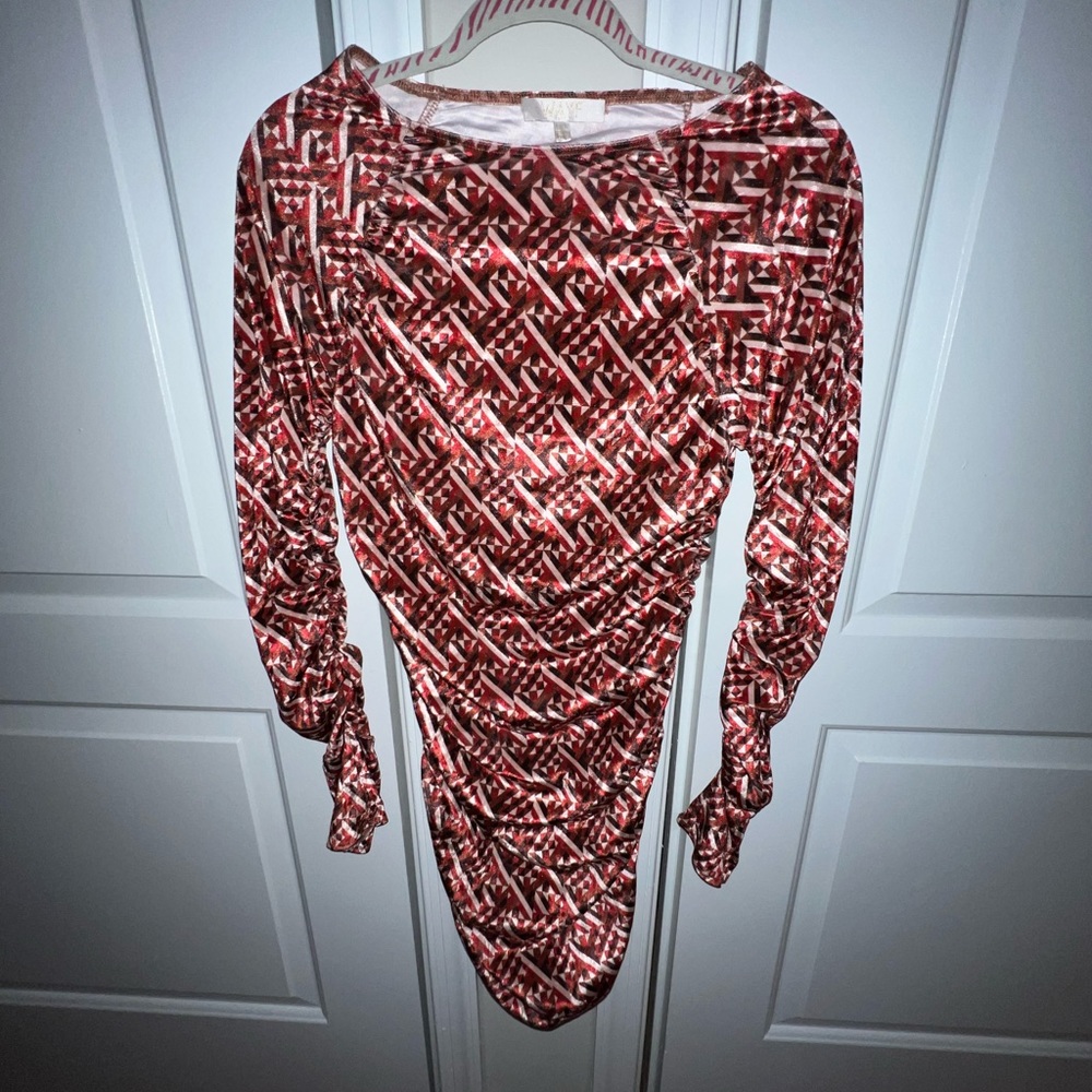 Ruched patterned bodycon dress